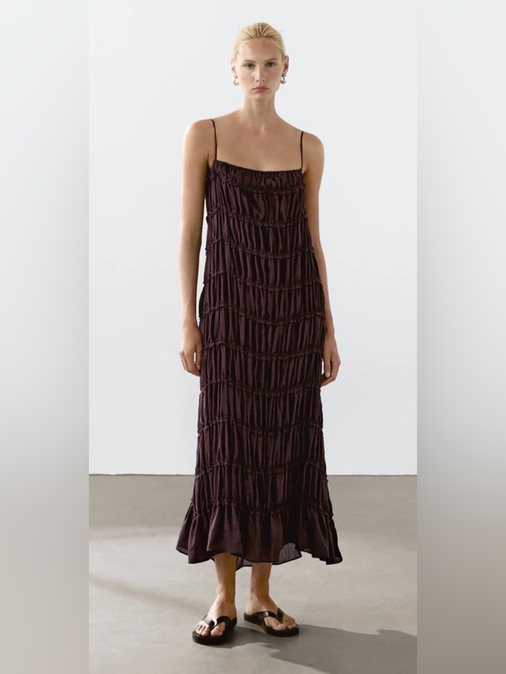 Massimo Dutti Burgundy Linen Blend Textured Maxi Dress Size M NWOT